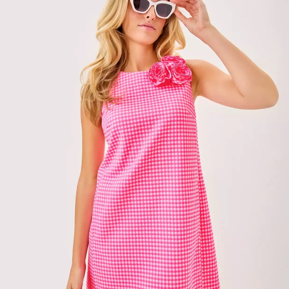 Lilly Pulitzer Pink Gingham Mini Dress with Rosette